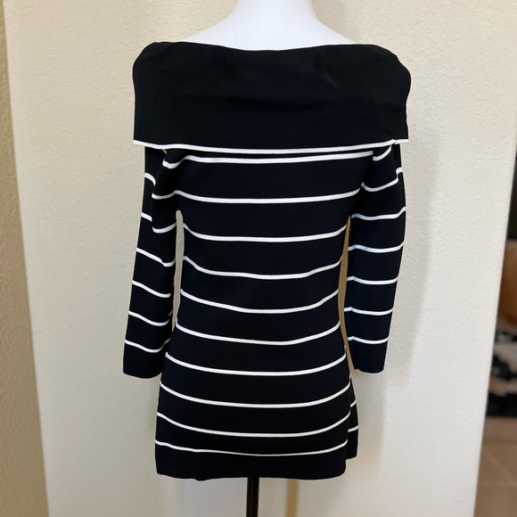 Venini Striped Boatneck Off the Shoulder Ribbed Sweater - Picture 1 of 4